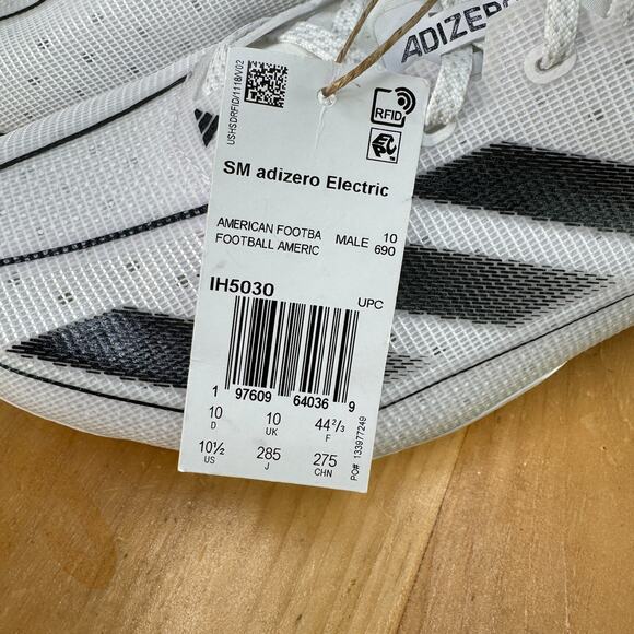 Adidas SM Adizero Electric Mens Size 10.5 Football Cleats White Black IH5030 NEW main image 5